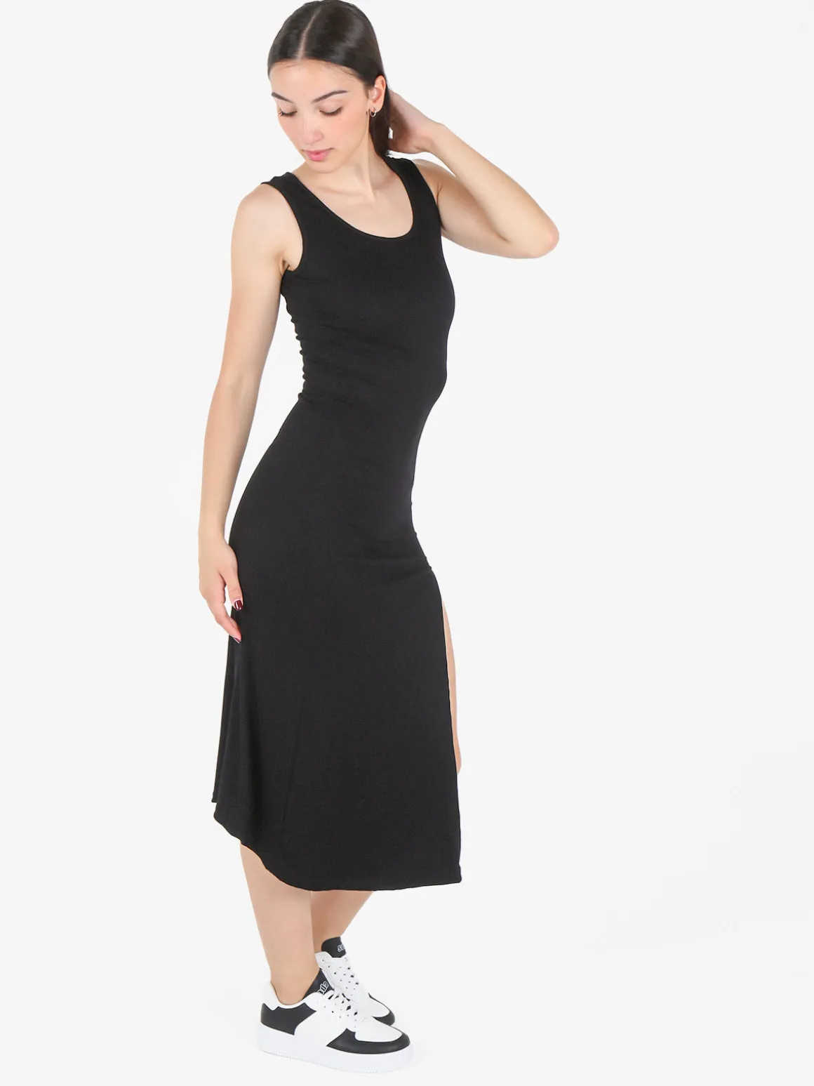 Solada Vestito donna smanicato a costine con spacco