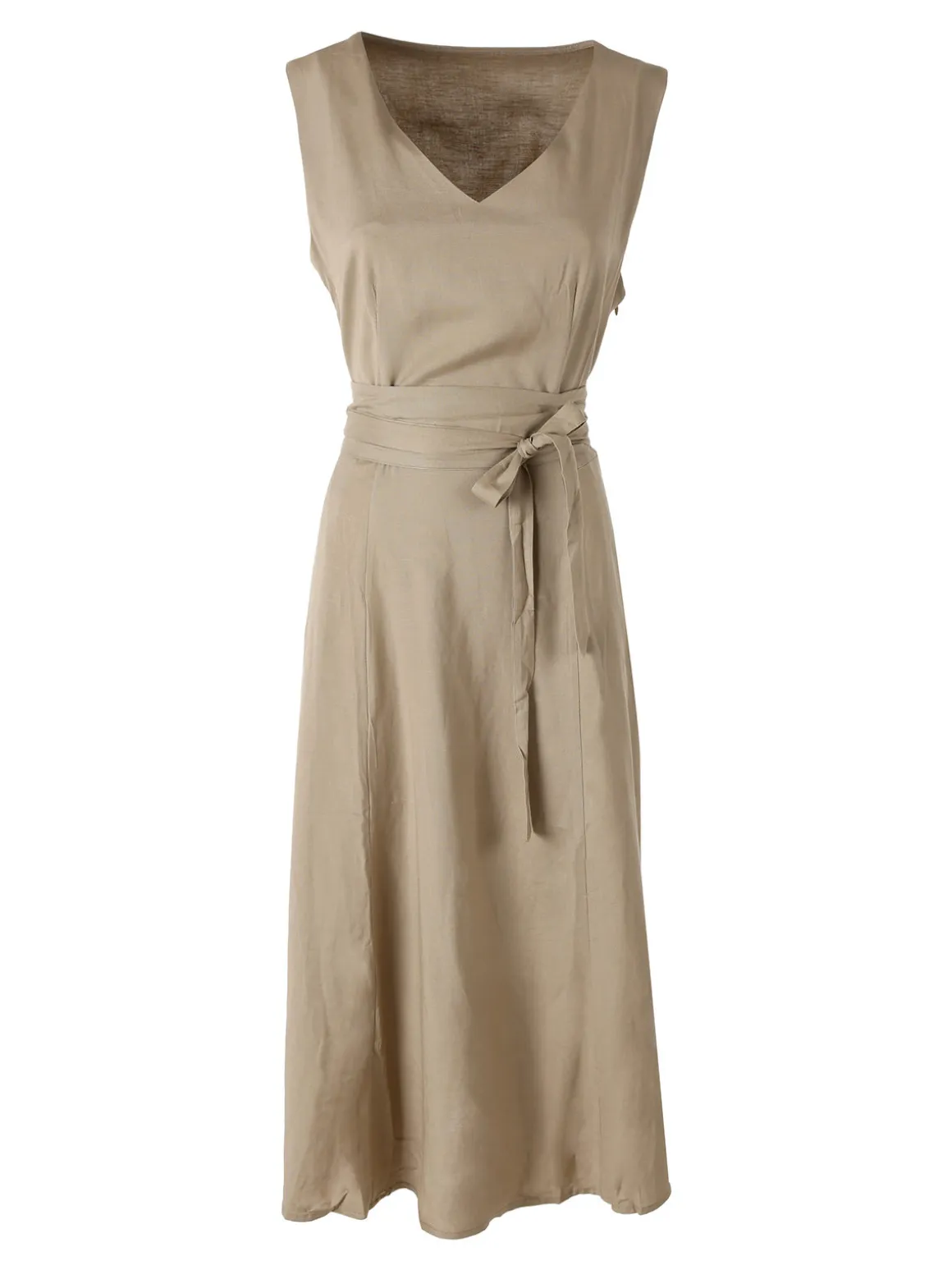 Solada Vestito donna smanicato in misto lino con scollo a V - taupe