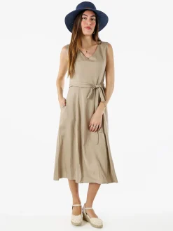 Solada Vestito donna smanicato in misto lino con scollo a V - taupe