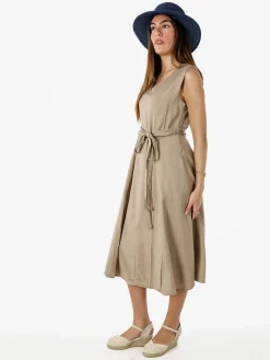 Solada Vestito donna smanicato in misto lino con scollo a V - taupe