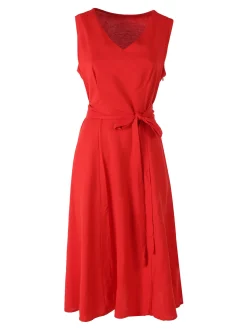 Solada Vestito donna smanicato in misto lino con scollo a V - rosso