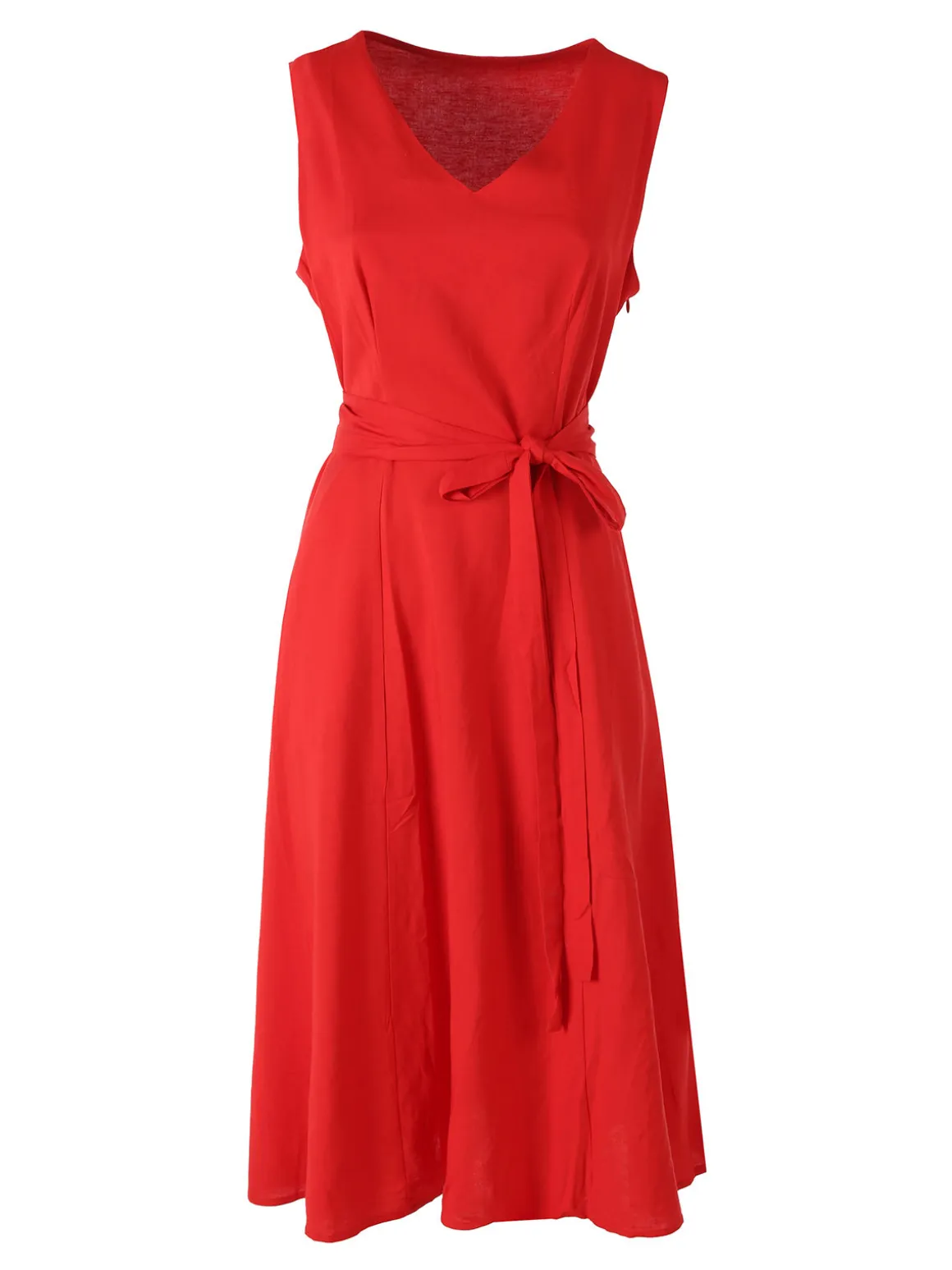 Solada Vestito donna smanicato in misto lino con scollo a V - rosso