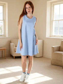 Solada Vestito donna svasato senza maniche - azzurro