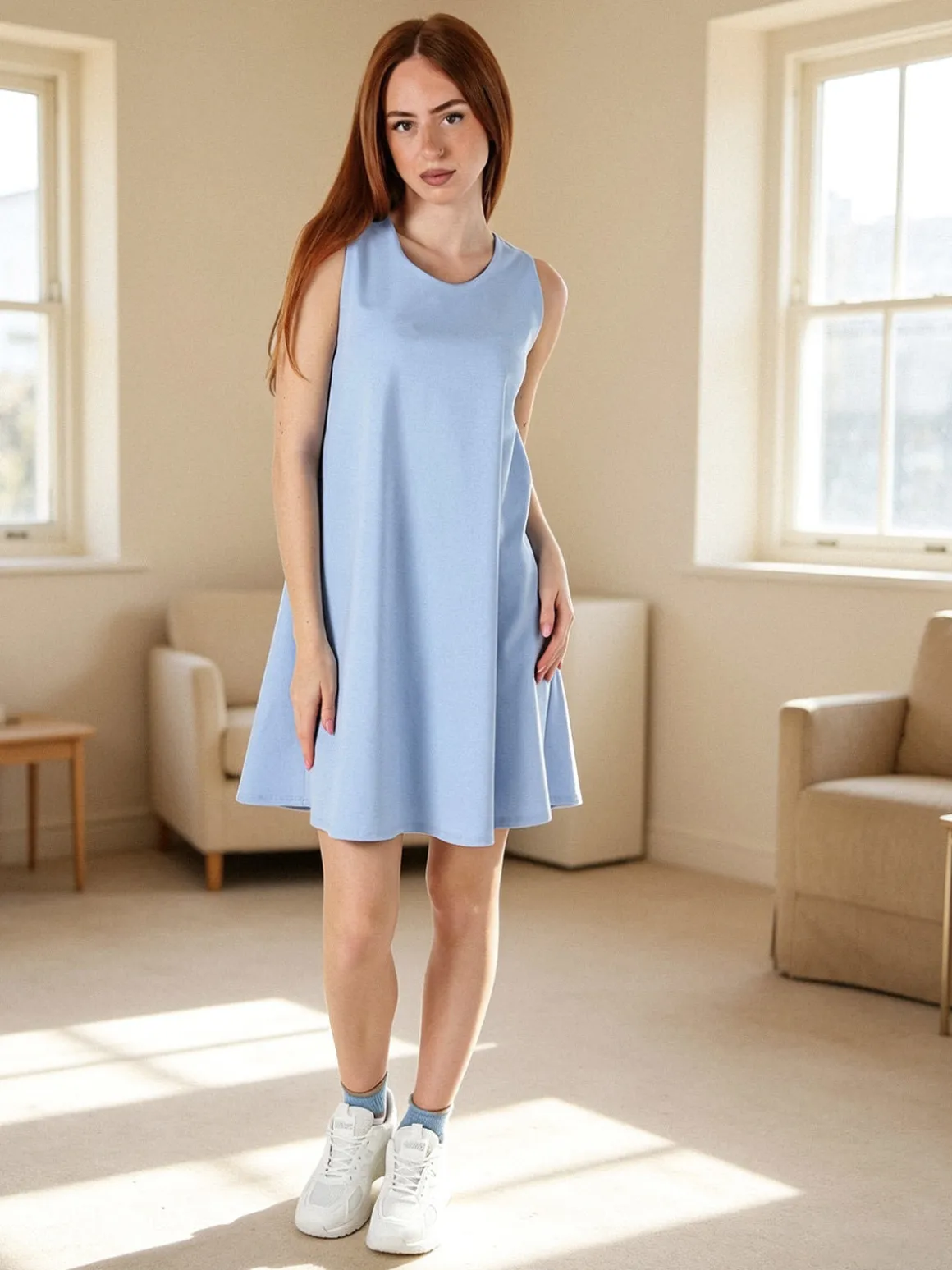 Solada Vestito donna svasato senza maniche - azzurro