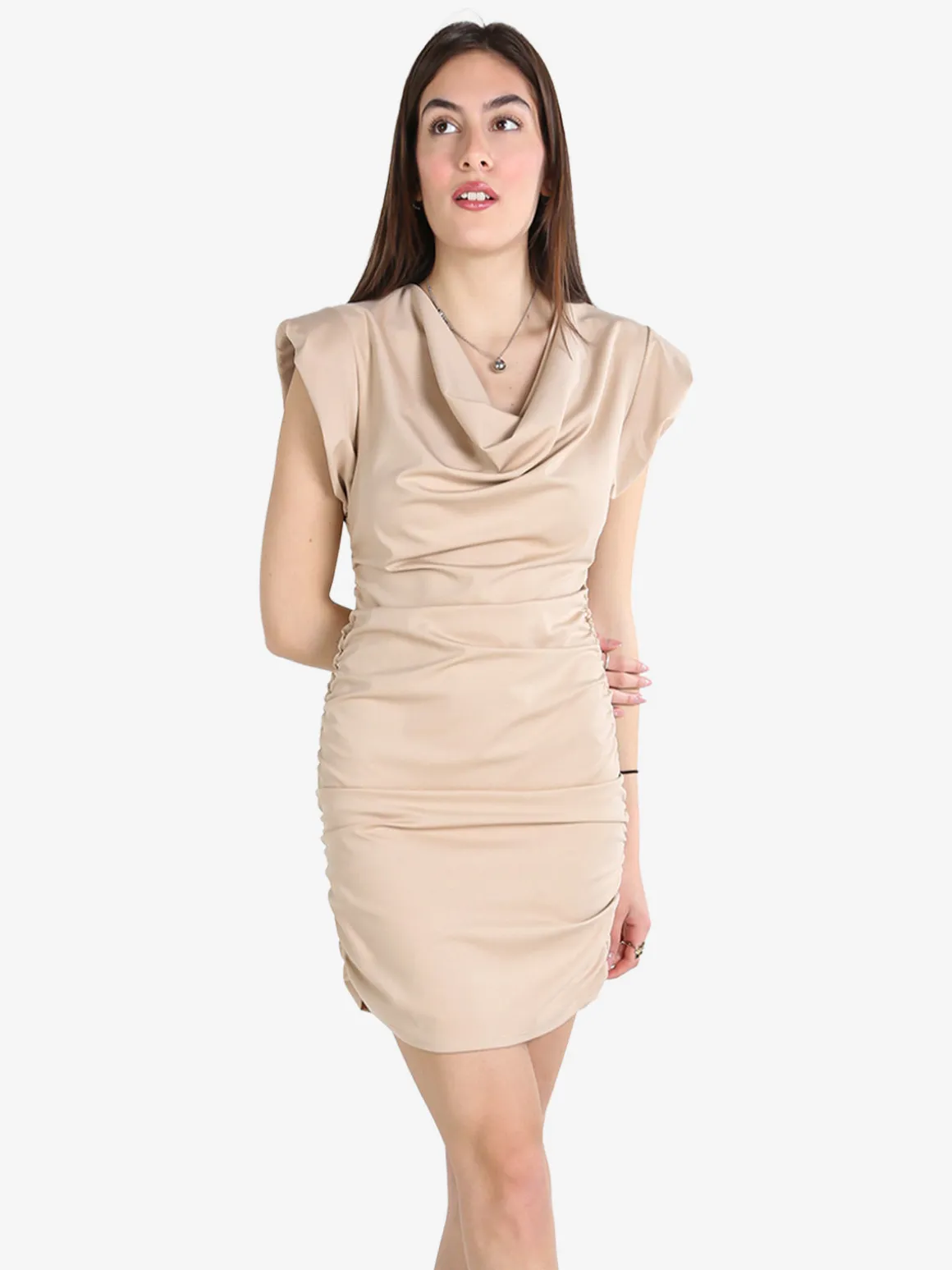 Solada Vestito drappeggiato da donna a maniche corte con spalle imbottite