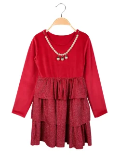 Solada Vestito in ciniglia da bambina con balze e collana