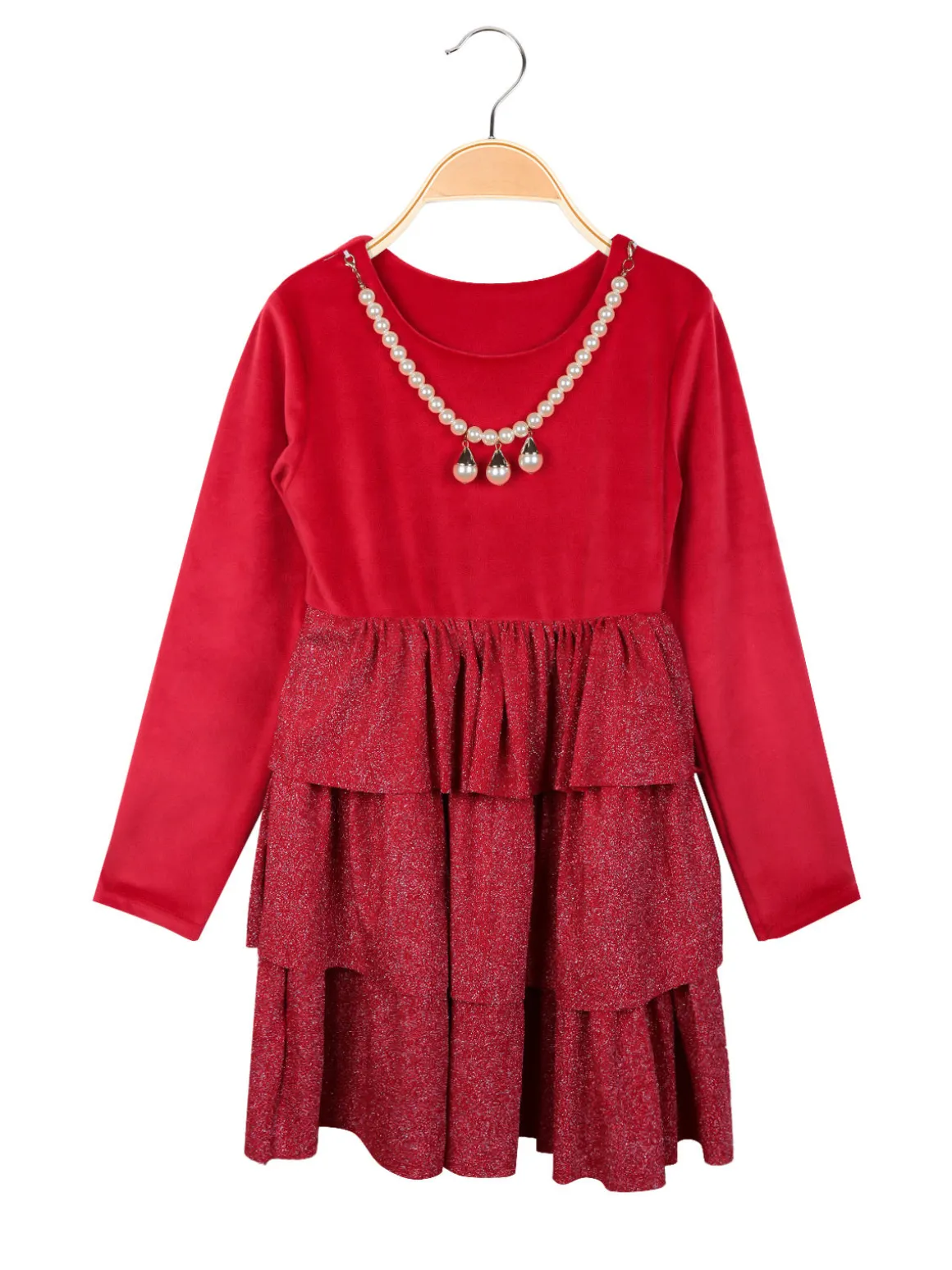 Solada Vestito in ciniglia da bambina con balze e collana