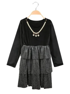 Solada Vestito in ciniglia da bambina con balze e collana