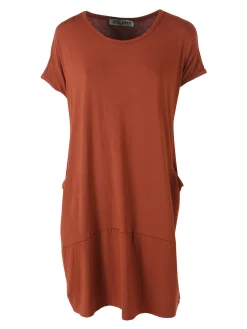 Solada Vestito maxi da donna a maniche corte con taschini - cuoio
