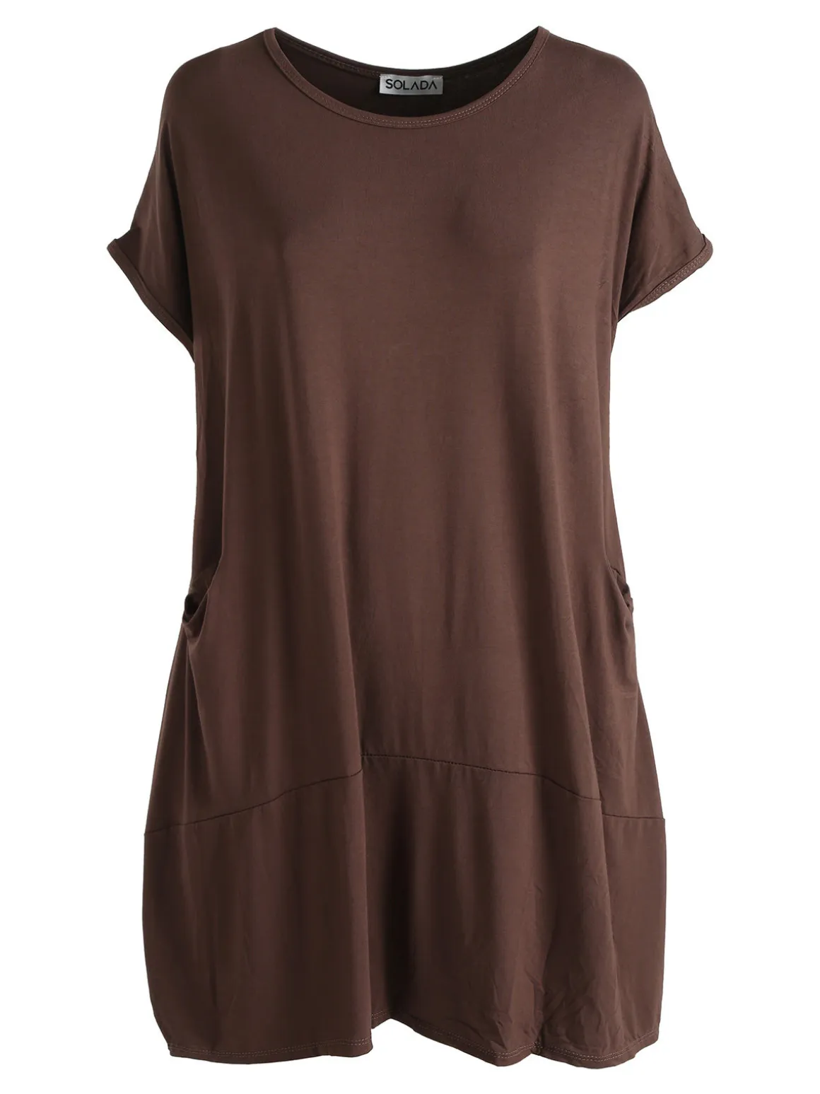 Solada Vestito maxi da donna a maniche corte con taschini - moro