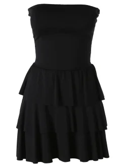 Solada Vestito mini da donna a fascia imbottita con gonna a balze - nero