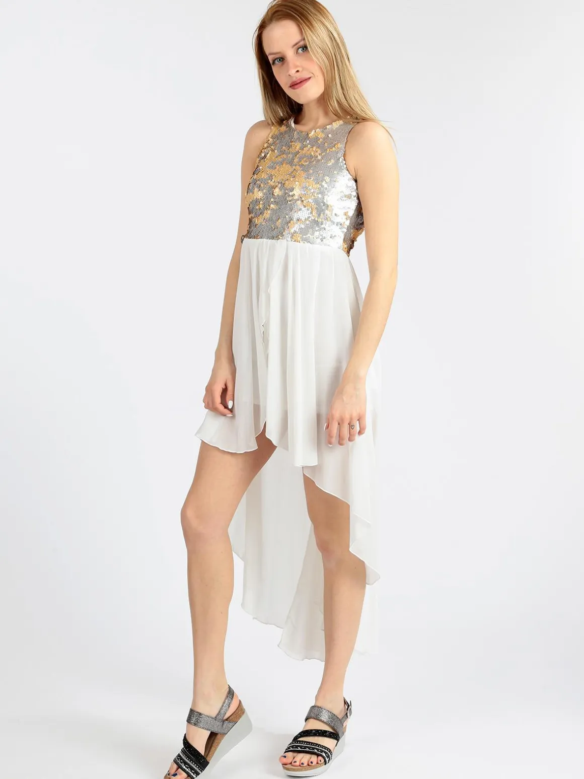 Solada Vestito smanicato con paillettes e schiena scoperta