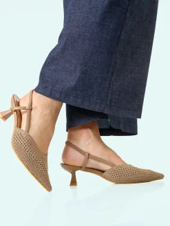 Soleil Slingback donna in maglia con cinturino elastico e tacco a rocchetto - taupe