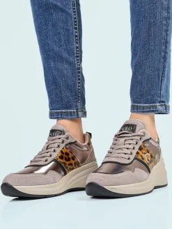 Solo Soprani Sneakers donna con zeppa e dettagli animalier - taupe