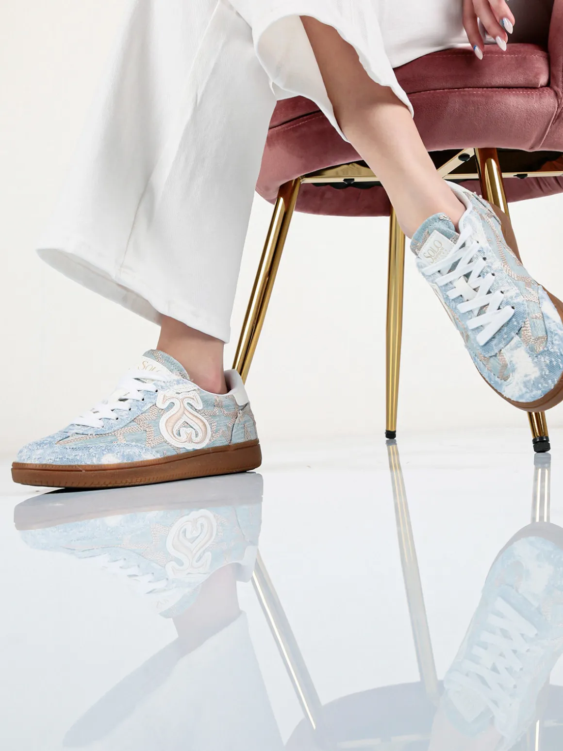 Solo Soprani Sneakers donna stringate in tessuto jeans