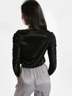 Stella H Blusa donna con maniche arricciate e scollo a barchetta