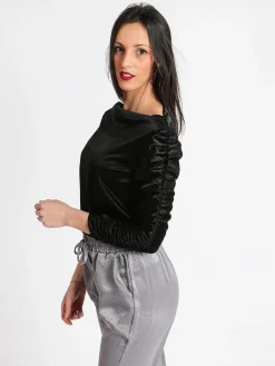Stella H Blusa donna con maniche arricciate e scollo a barchetta