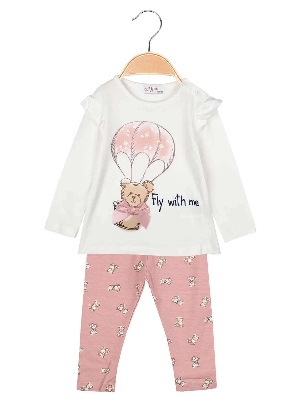 Stelle & Pupi Completo lungo da neonata 2 pezzi con maglietta e leggings - rosa