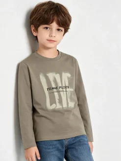 Street Porter T-shirt da bambino in cotone a maniche lunghe - oliva