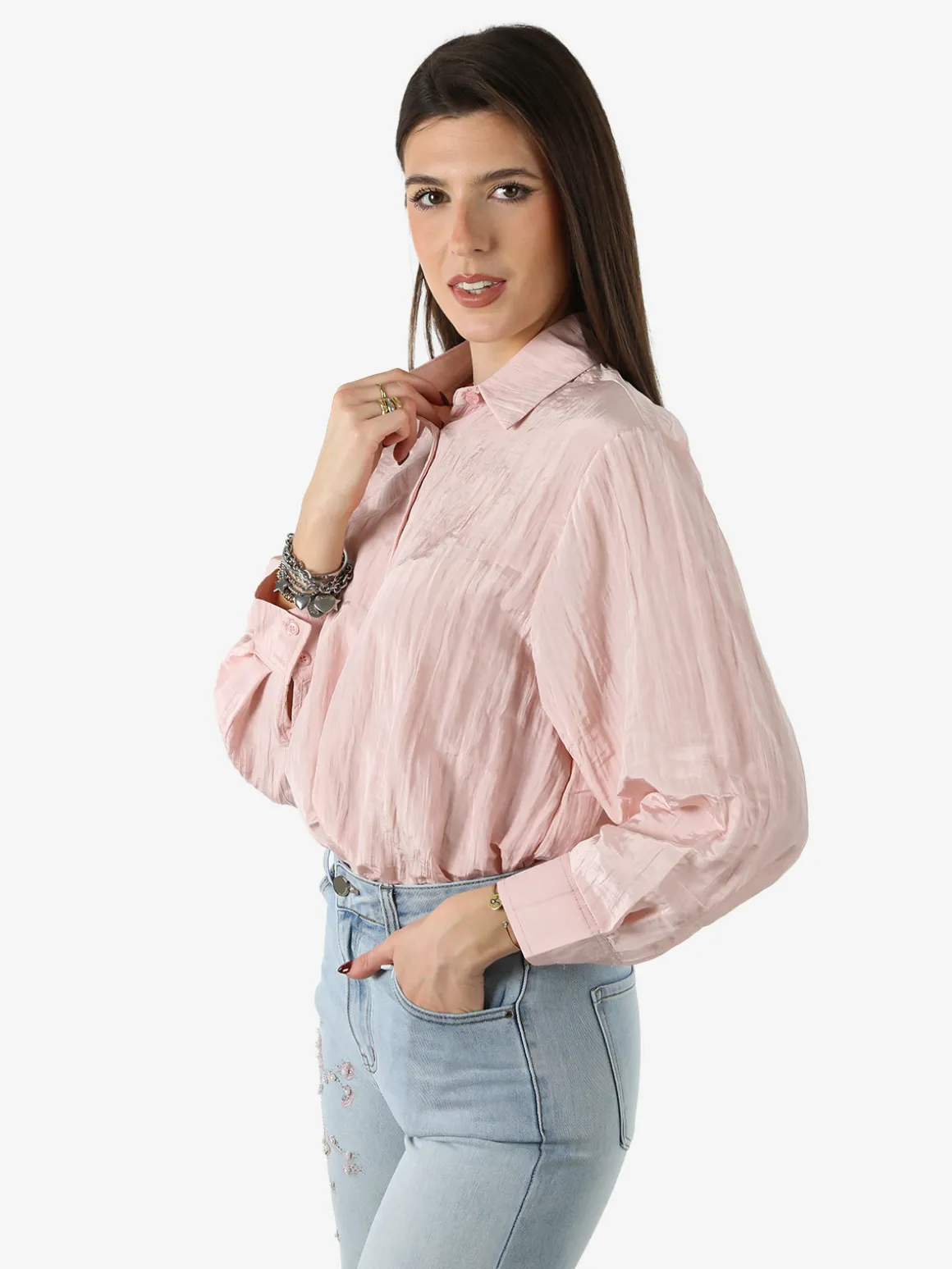 Studio Eleven Collection Camicia oversize da donna a maniche lunghe - rosa