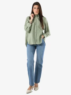 Studio Eleven Collection Camicia oversize da donna a maniche lunghe - pistacchio