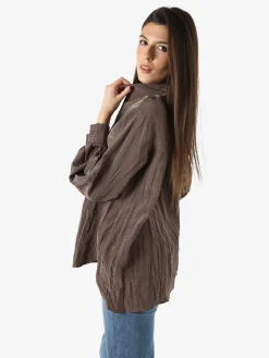 Studio Eleven Collection Camicia oversize da donna a maniche lunghe - moro