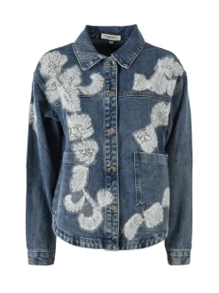 Studio Eleven Collection Giacca donna in jeans oversize con perline e paillettes - blu