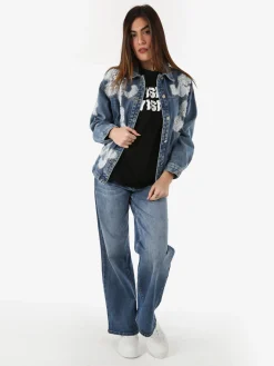 Studio Eleven Collection Giacca donna in jeans oversize con perline e paillettes - blu