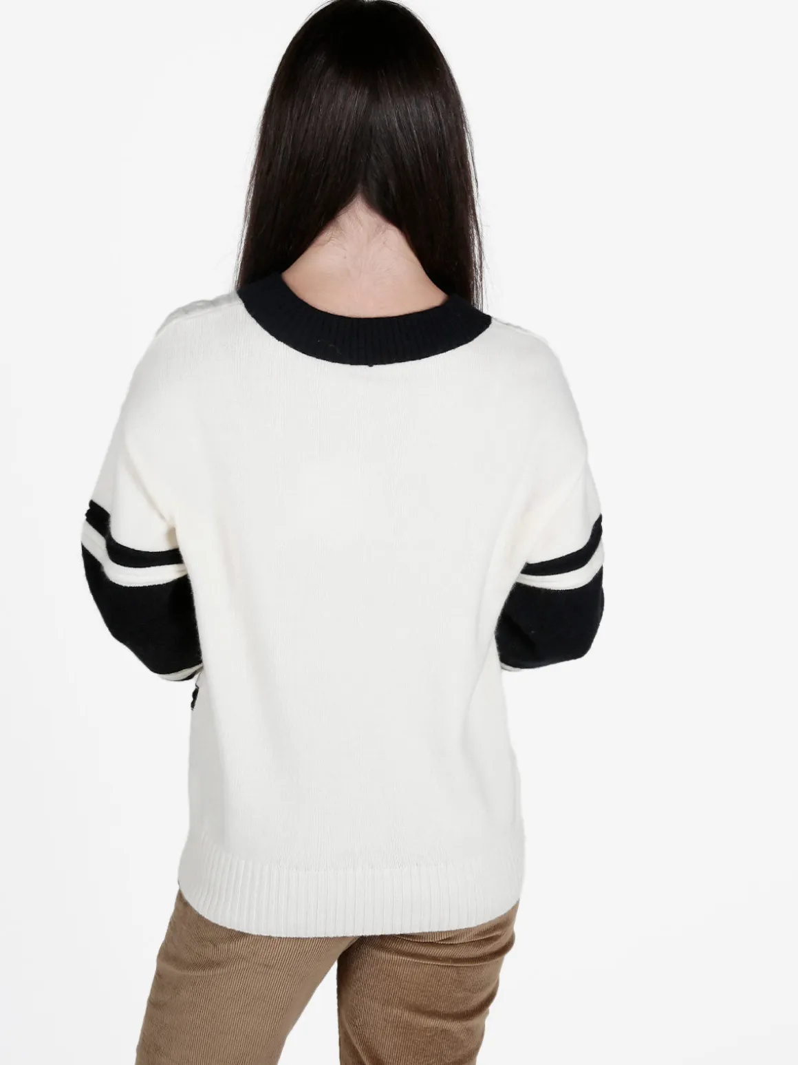 Studio Eleven Collection Maglione donna con scollo a V e spalle cadenti