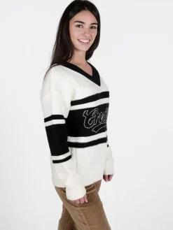 Studio Eleven Collection Maglione donna con scollo a V e spalle cadenti