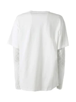 Studio Eleven Collection Maxi t-shirt da donna in cotone con maniche lunghe in pizzo - bianco