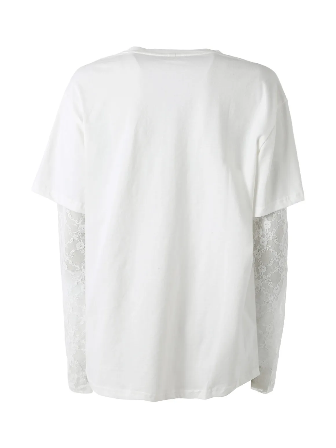 Studio Eleven Collection Maxi t-shirt da donna in cotone con maniche lunghe in pizzo - bianco