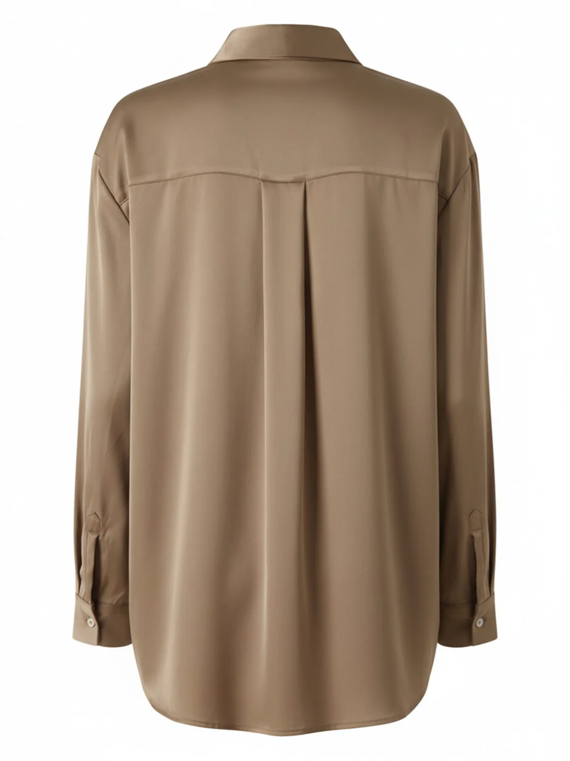 Studio Eleven Collection Maxi camicia da donna a maniche lunghe effetto raso - khaki
