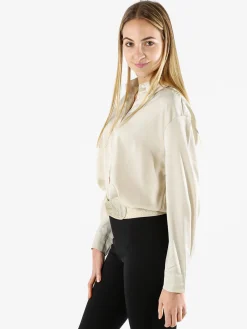Studio Eleven Collection Maxi camicia da donna a maniche lunghe effetto raso - apricot