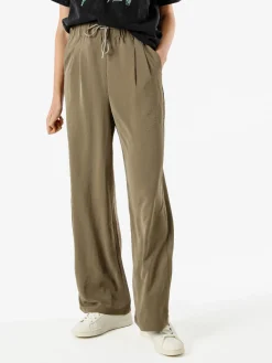 Studio Eleven Collection Pantaloni donna leggeri a gamba larga con coulisse - militare