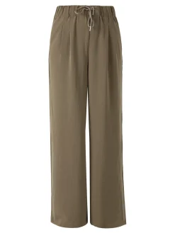 Studio Eleven Collection Pantaloni donna leggeri a gamba larga con coulisse - militare