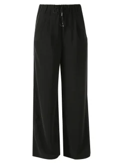 Studio Eleven Collection Pantaloni donna leggeri a gamba larga con coulisse - nero