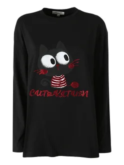 Studio Eleven Collection T-shirt a maniche lunghe da donna in cotone con stampa - nero