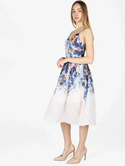 Studio Eleven Collection Vestito da donna svasato con stampa floreale e spalline sottili