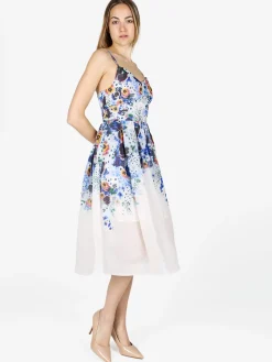 Studio Eleven Collection Vestito da donna svasato con stampa floreale e spalline sottili