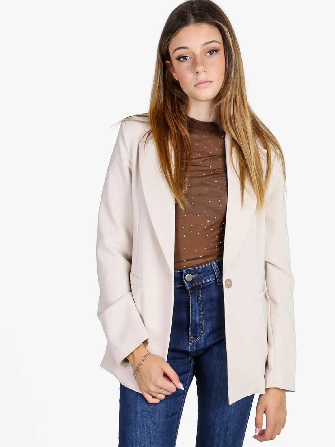Styled In Italy Blazer donna mono bottone con spalline imbottite - nero