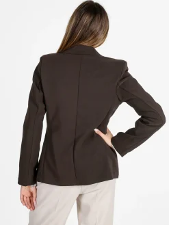 Styled In Italy Blazer donna mono bottone con spalline imbottite - moro