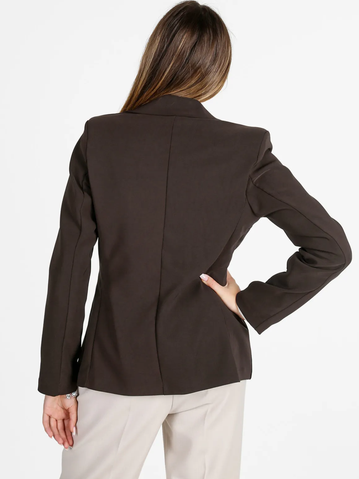 Styled In Italy Blazer donna mono bottone con spalline imbottite - moro