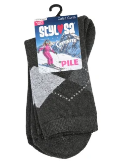 Stylosa Calze corte da donna in pile a rombi - grigio scuro