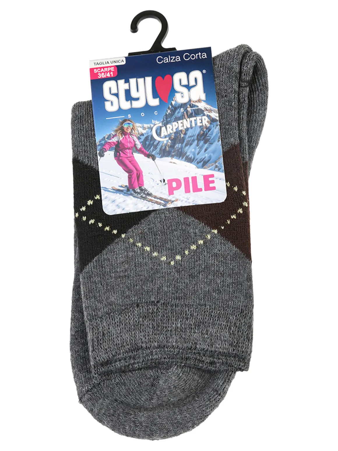 Stylosa Calze corte da donna in pile a rombi - grigio