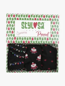 Stylosa Confezione regalo natalizia con 3 calze corte da donna