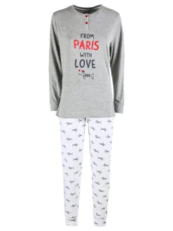 Stylosa Pigiama lungo da donna in cotone con pantaloni a pois