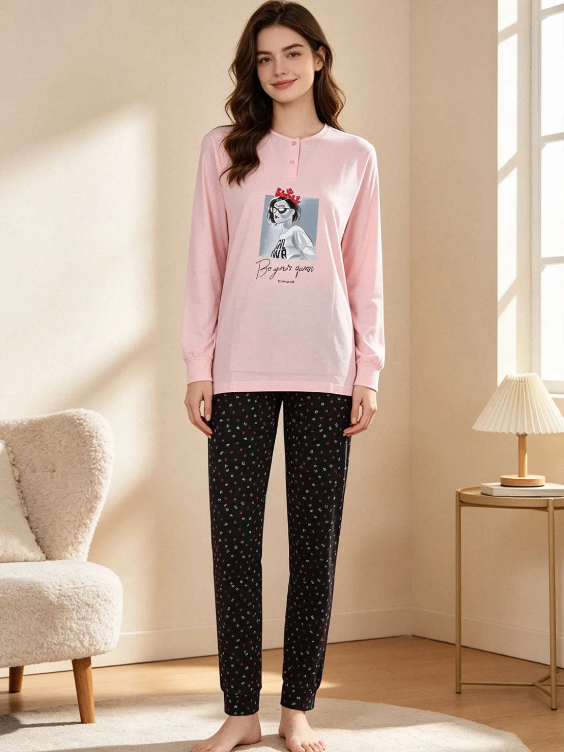 Stylosa Pigiama lungo da donna in cotone