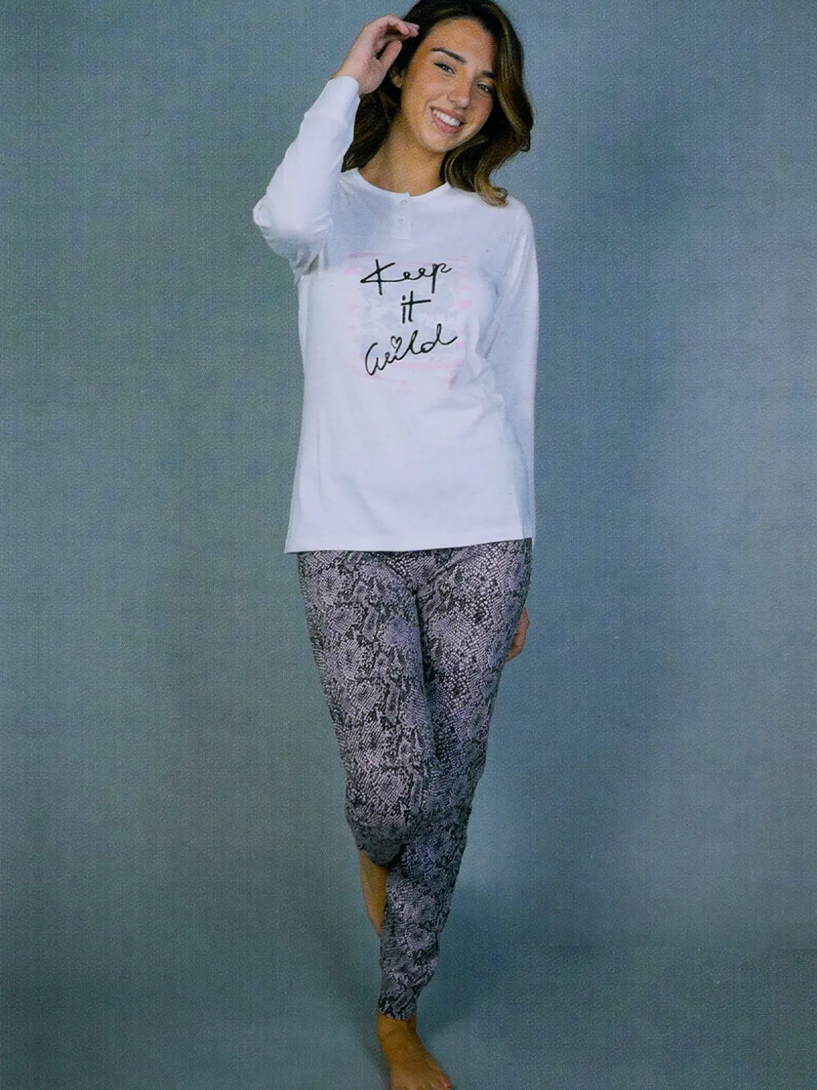 Stylosa Pigiama lungo da donna in cotone con stampe