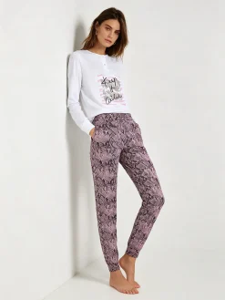 Stylosa Pigiama lungo da donna in cotone con stampe